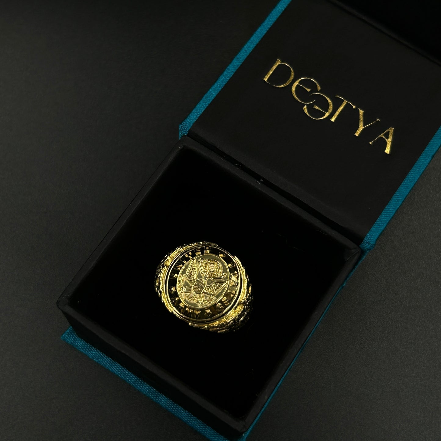 Men's Silver Ring - Yellow Gold Plated