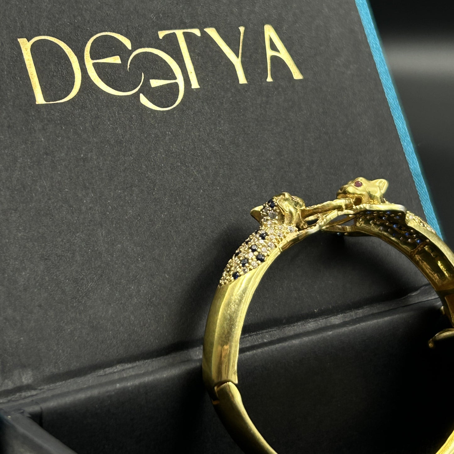 Yellow Gold Panther Kada - Silver Bracelet
