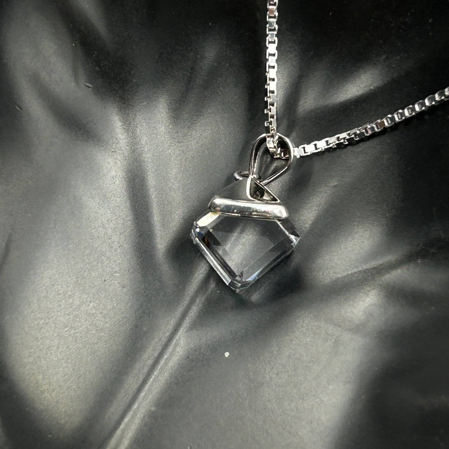 Blue and White Crystal Pendant - Silver Pendant and Chain