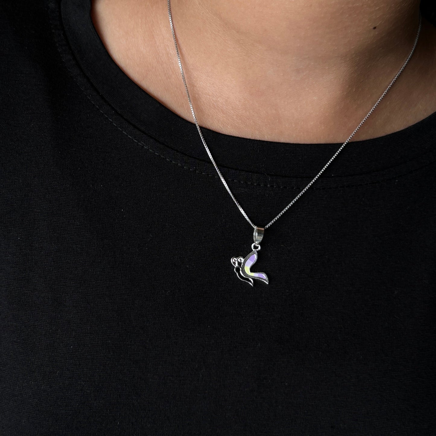 Kids Silver Pendant - Half Butterfly (Purple/Yellow)