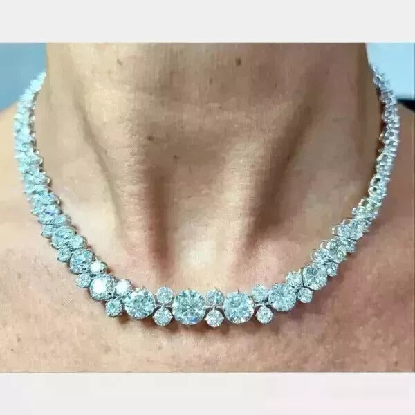 11CT Round Cut Lab Created Diamond Women's Tennis Necklace 14K White Gold Finish