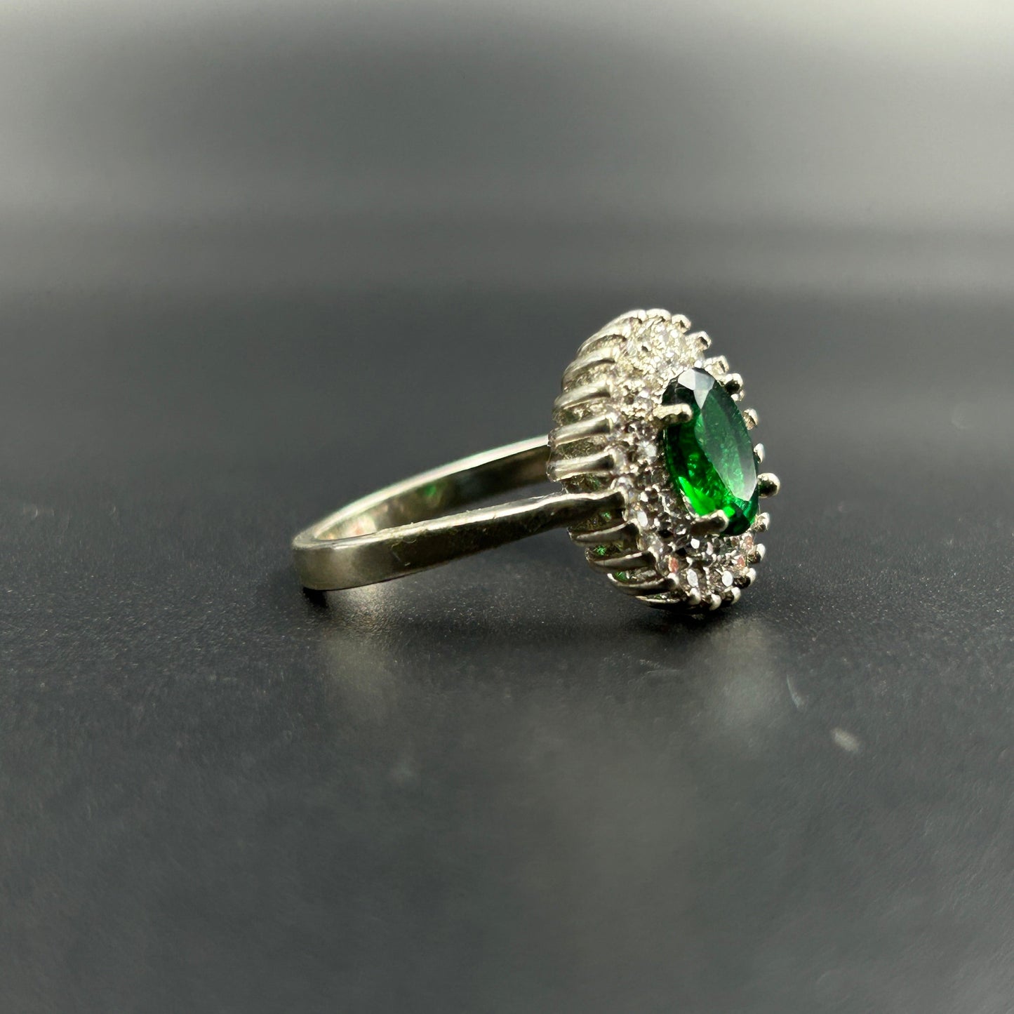 Silver Ring - Green Diamond Ring for Women