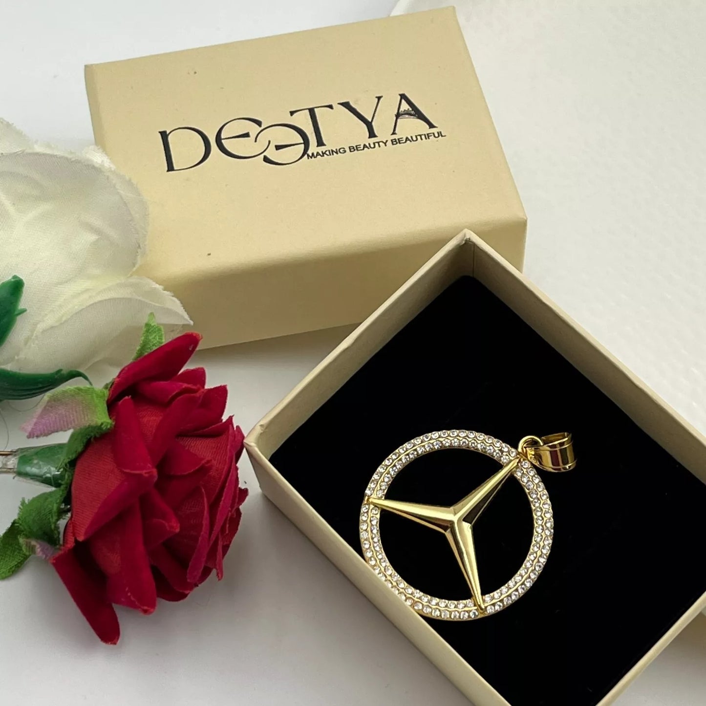 3CT Round Lab Created Diamond Men's Circle Pendant 14K Yellow Gold Finish DEETYA