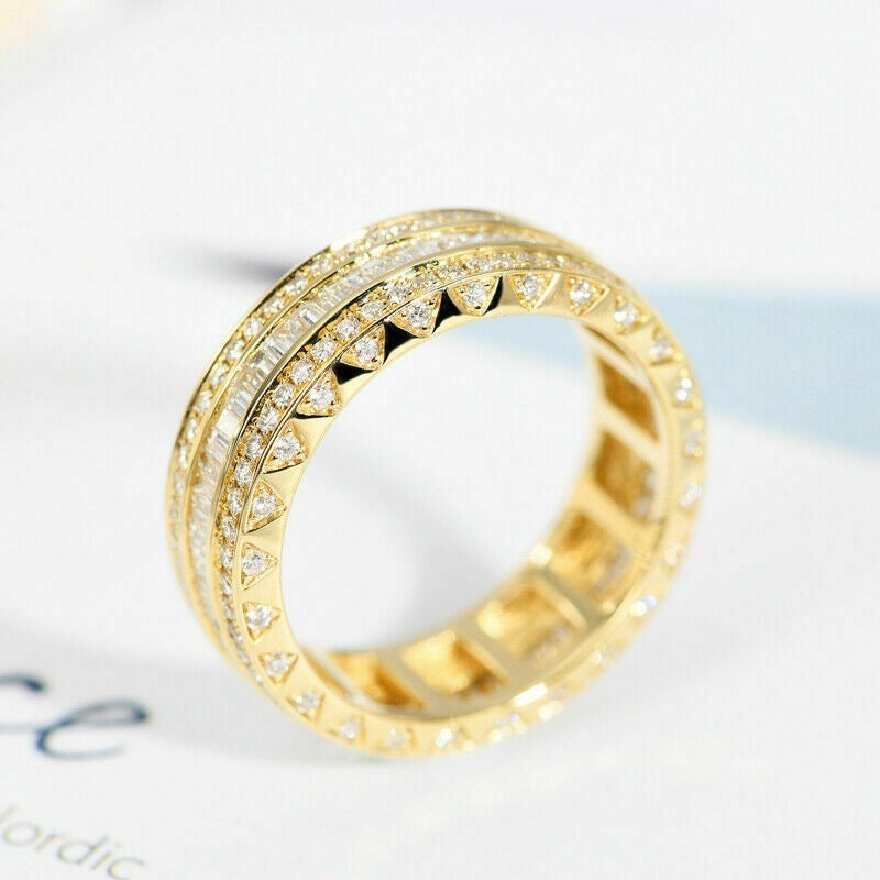 Lab Created Baguette Ring 925 Silver White Gold Finish - Size 9US