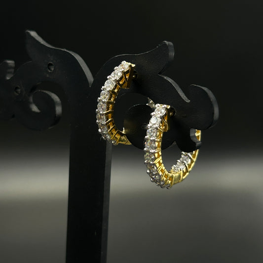 Classic Diamond Hoop Earring Yellow Gold - Silver Earring