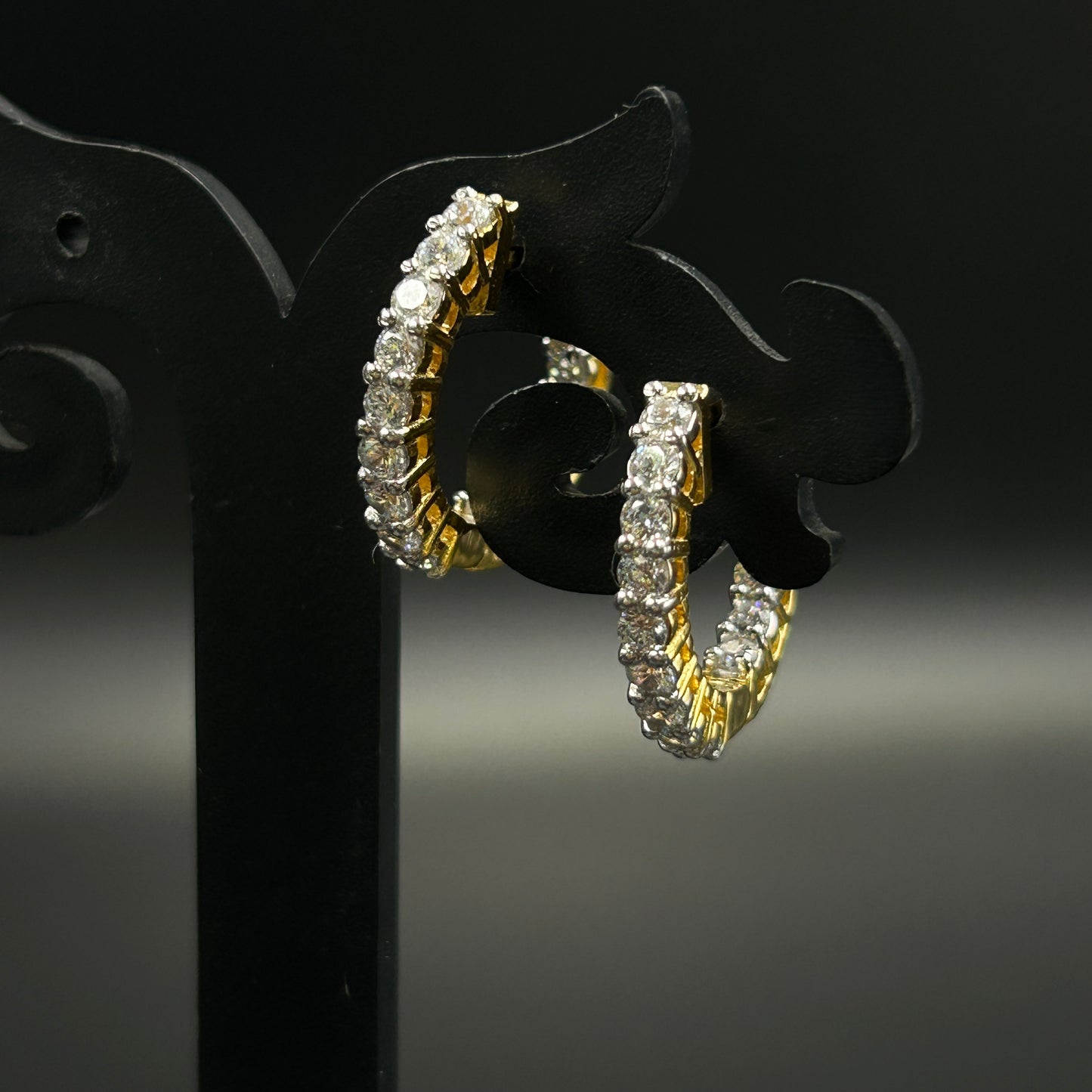 Classic Diamond Hoop Earring Yellow Gold - Silver Earring