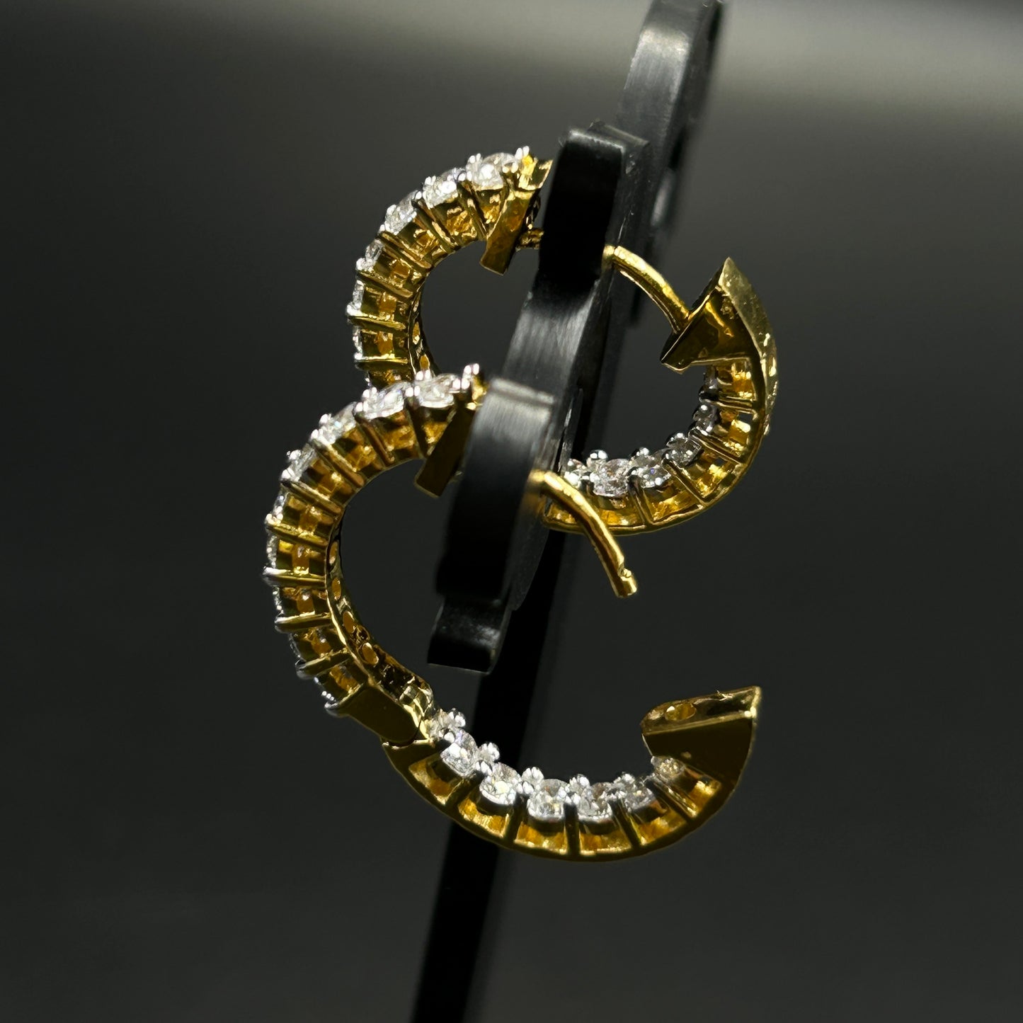 Classic Diamond Hoop Earring Yellow Gold - Silver Earring
