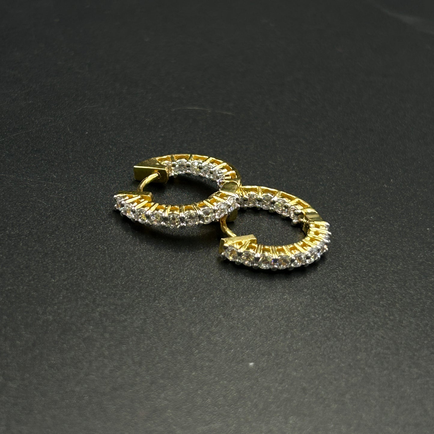 Classic Diamond Hoop Earring Yellow Gold - Silver Earring