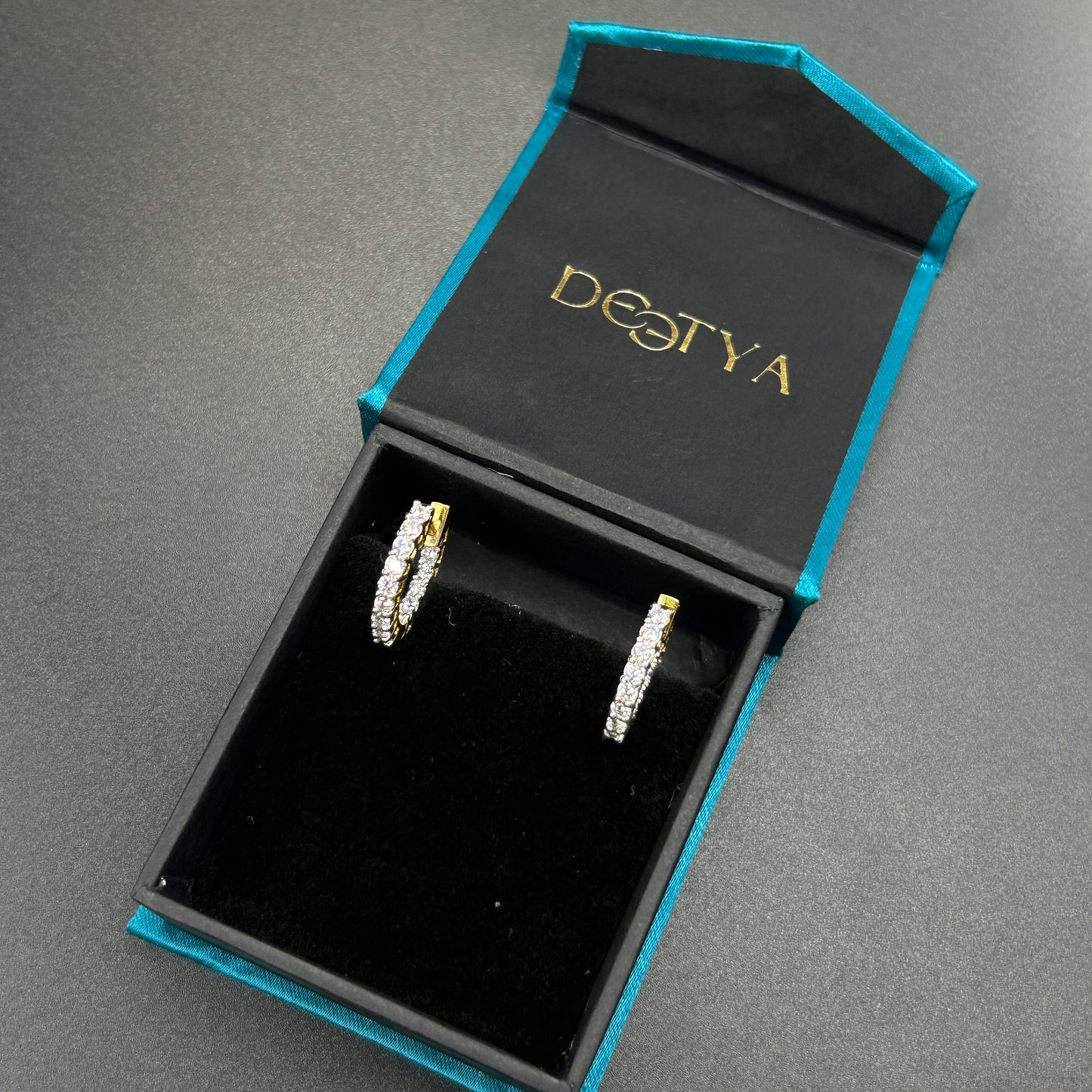 Classic Diamond Hoop Earring Yellow Gold - Silver Earring