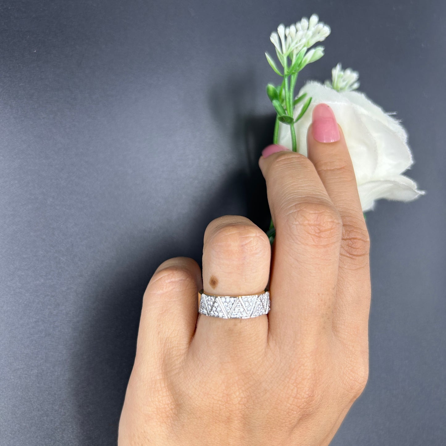 Yellow Gold Diamond Band - 925 Silver