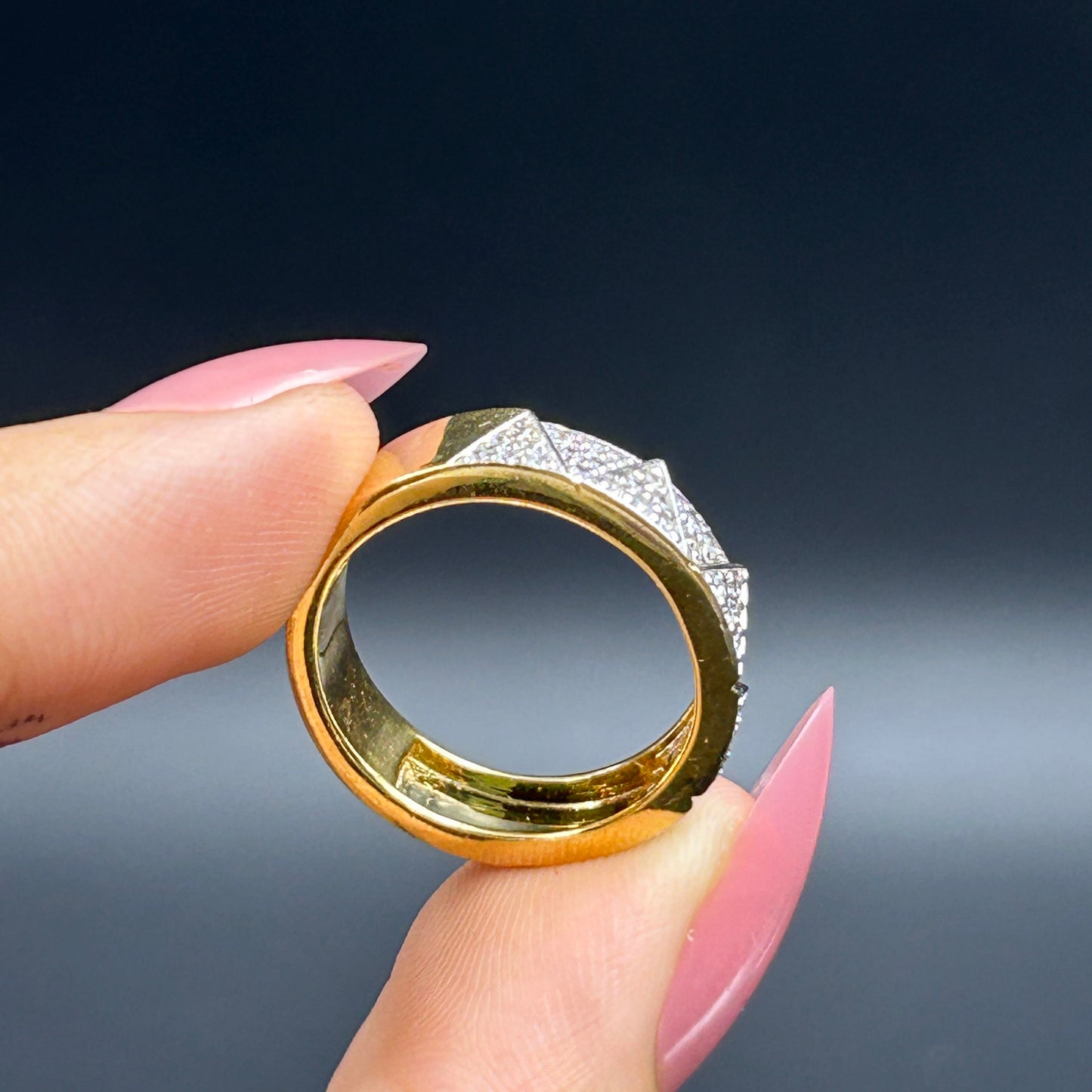 Yellow Gold Diamond Band - 925 Silver