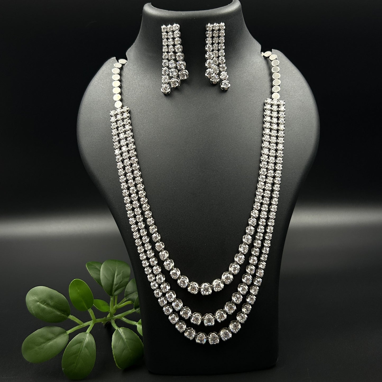 Silver Solitaire Necklace Set with Earrings