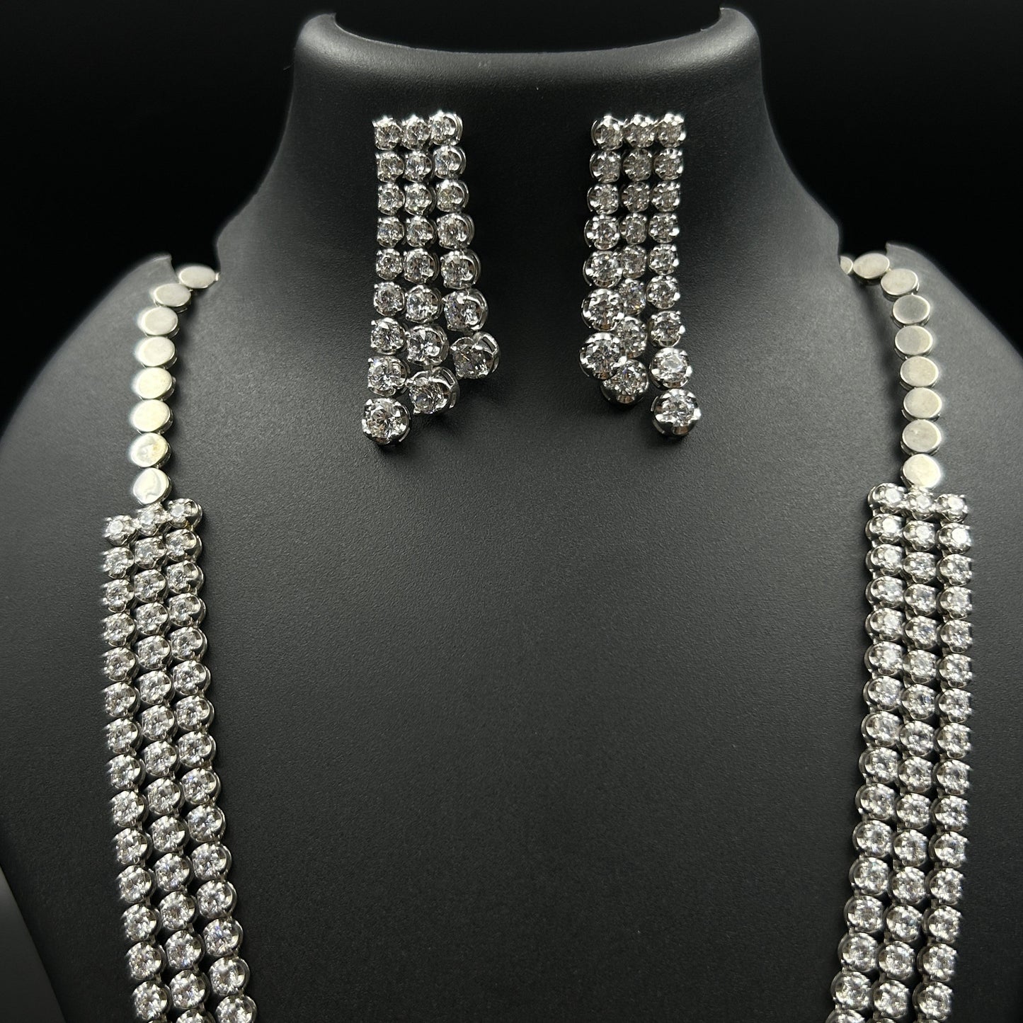 Silver Solitaire Necklace Set with Earrings