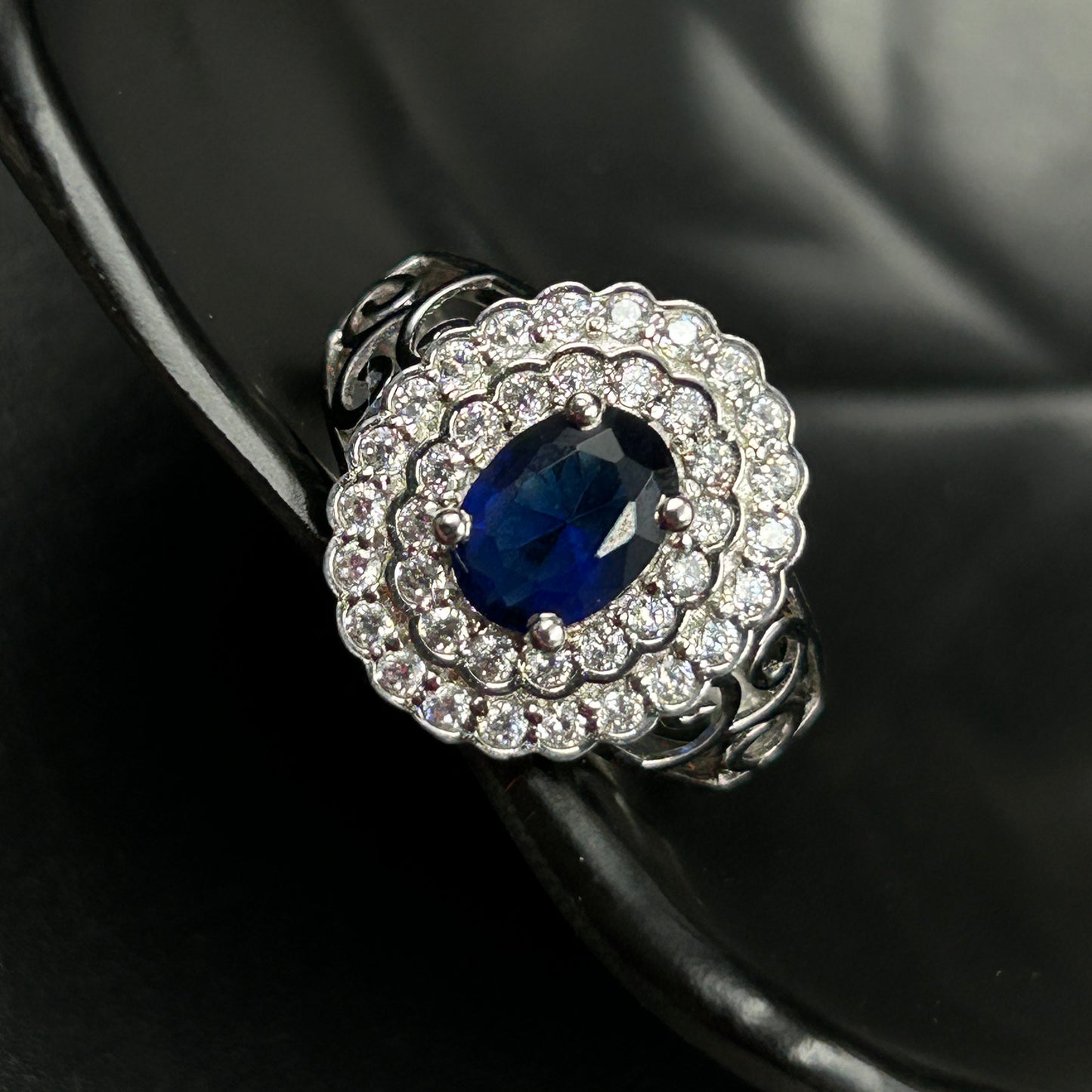 Sapphire Floral Ring - Women's Silver Ring