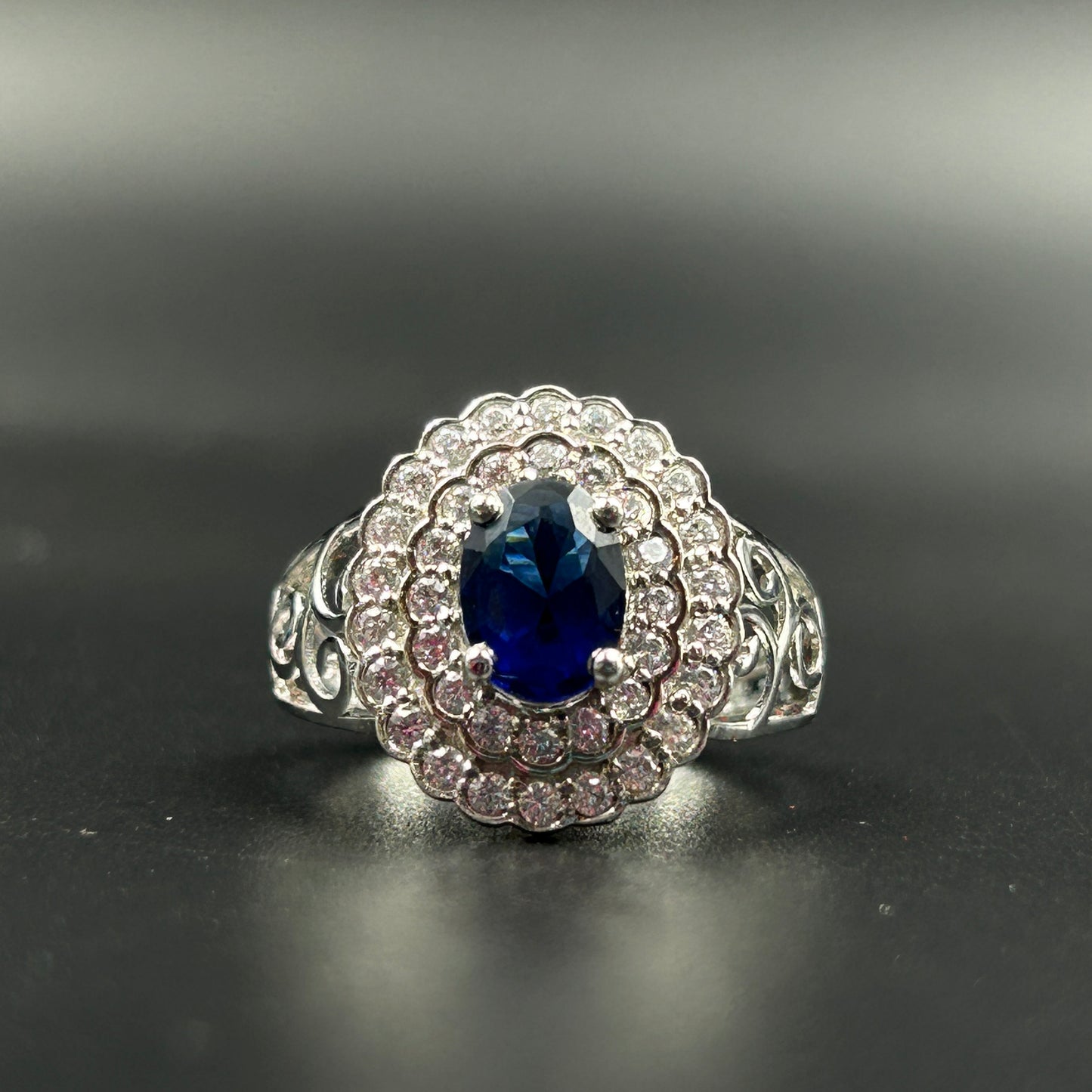 Sapphire Floral Ring - Women's Silver Ring