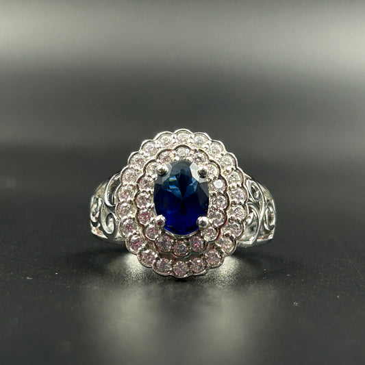 Sapphire Floral Ring - Women's Silver Ring