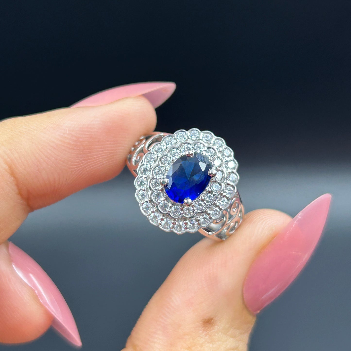 Sapphire Floral Ring - Women's Silver Ring