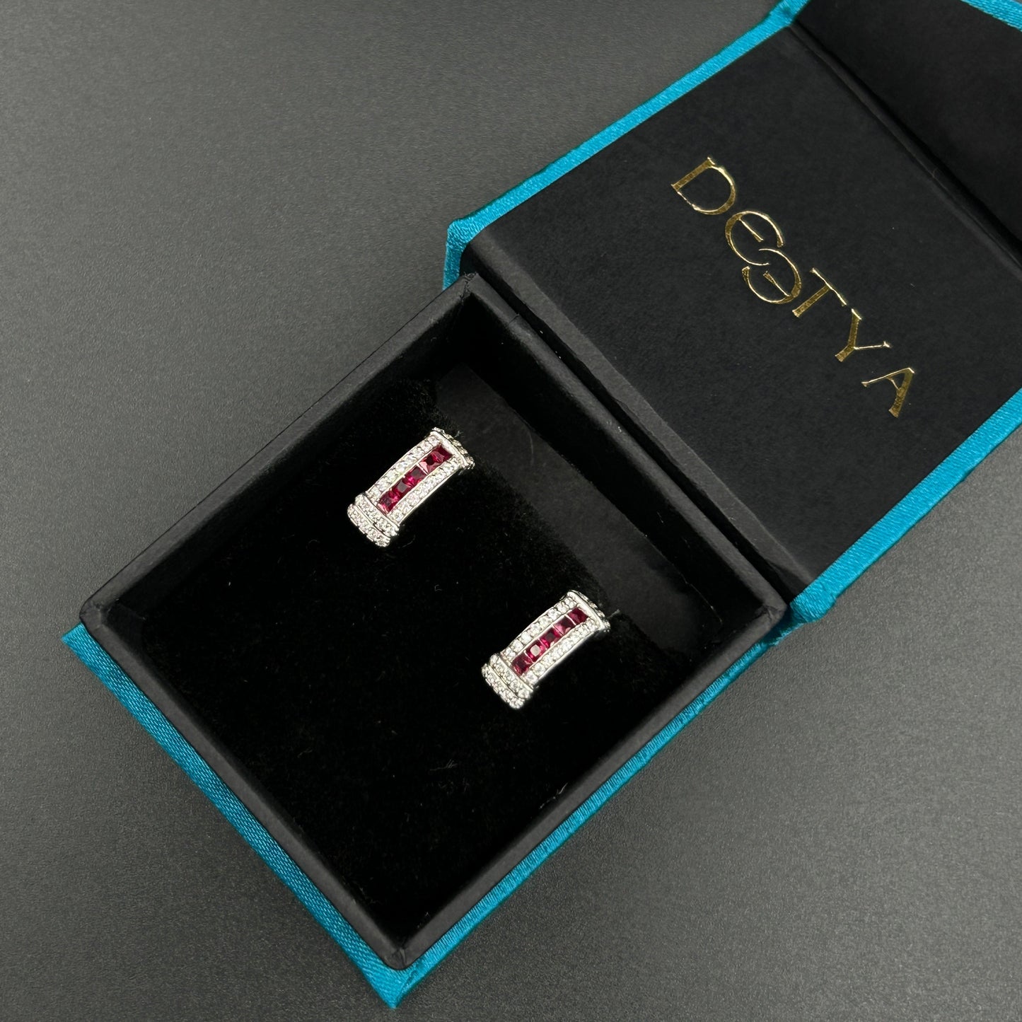 Pink Hoop Earrings - Silver Zircon Earrings