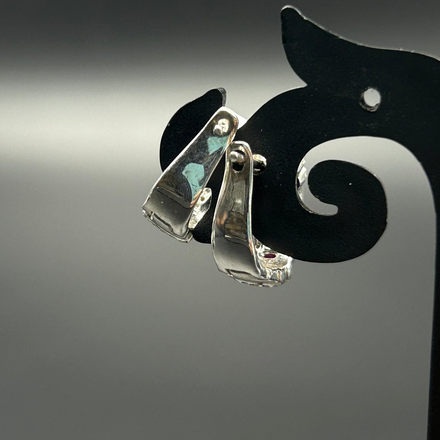 Pink Hoop Earrings - Silver Zircon Earrings