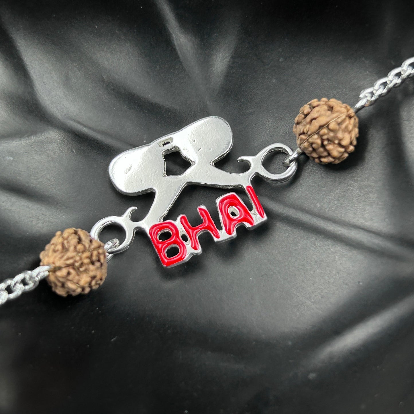 Silver Moustache BHAI Rakhi with Rudraksh