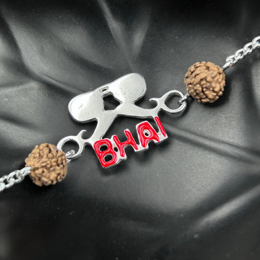 Silver Moustache BHAI Rakhi with Rudraksh