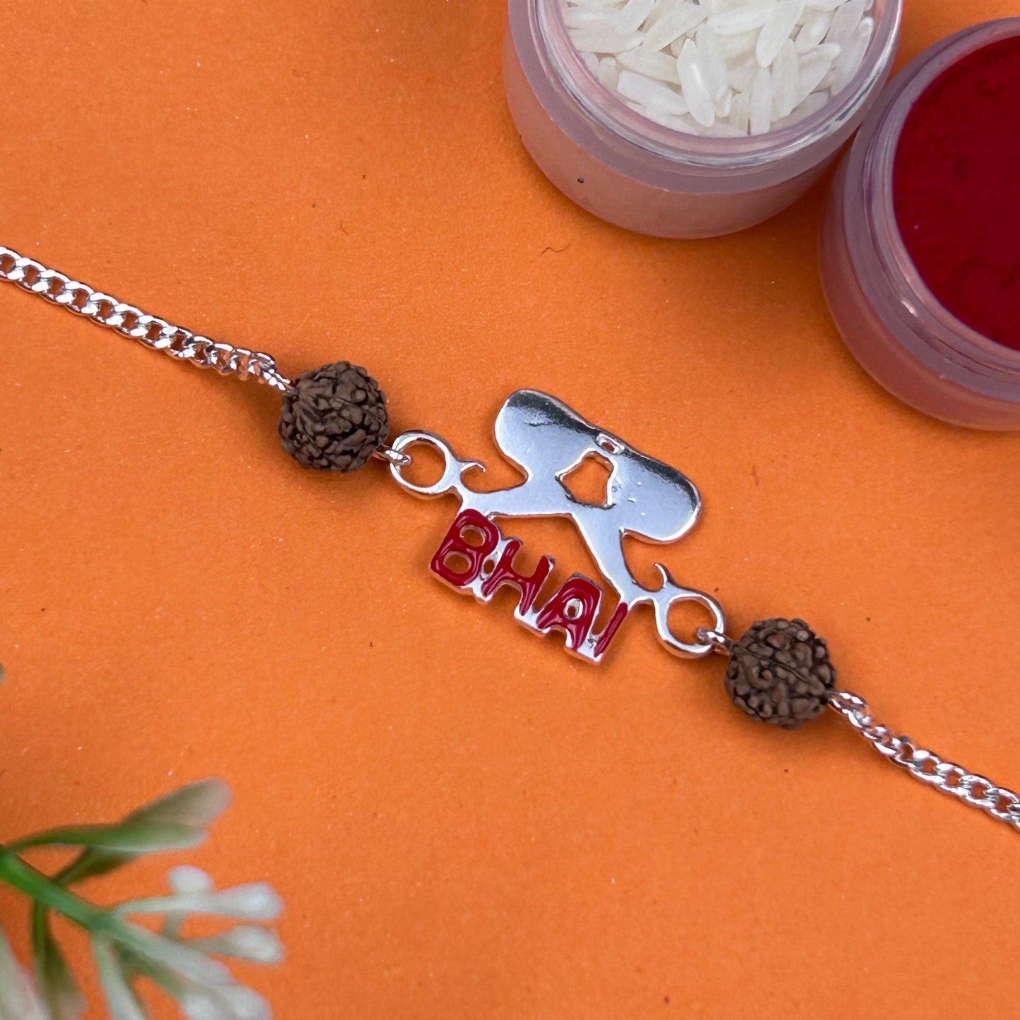 Silver Moustache BHAI Rakhi with Rudraksh