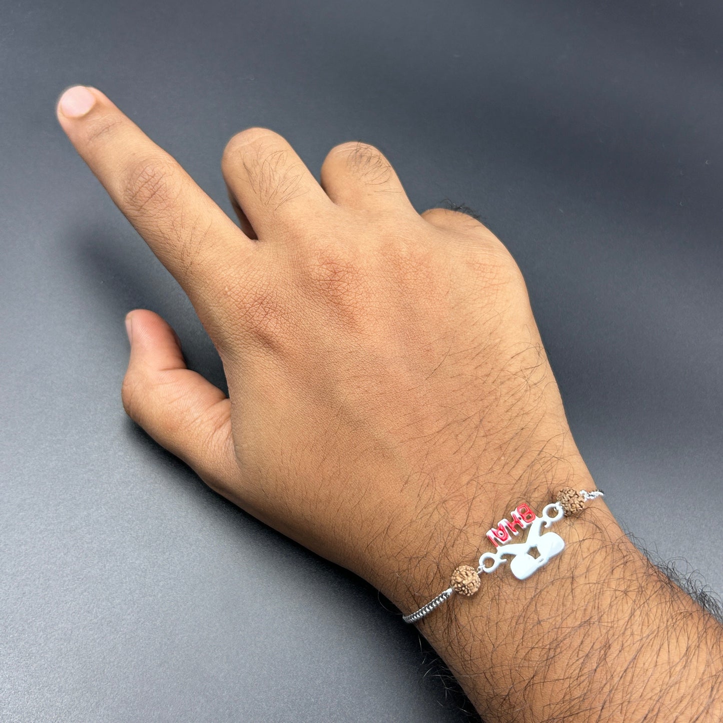 Silver Moustache BHAI Rakhi with Rudraksh