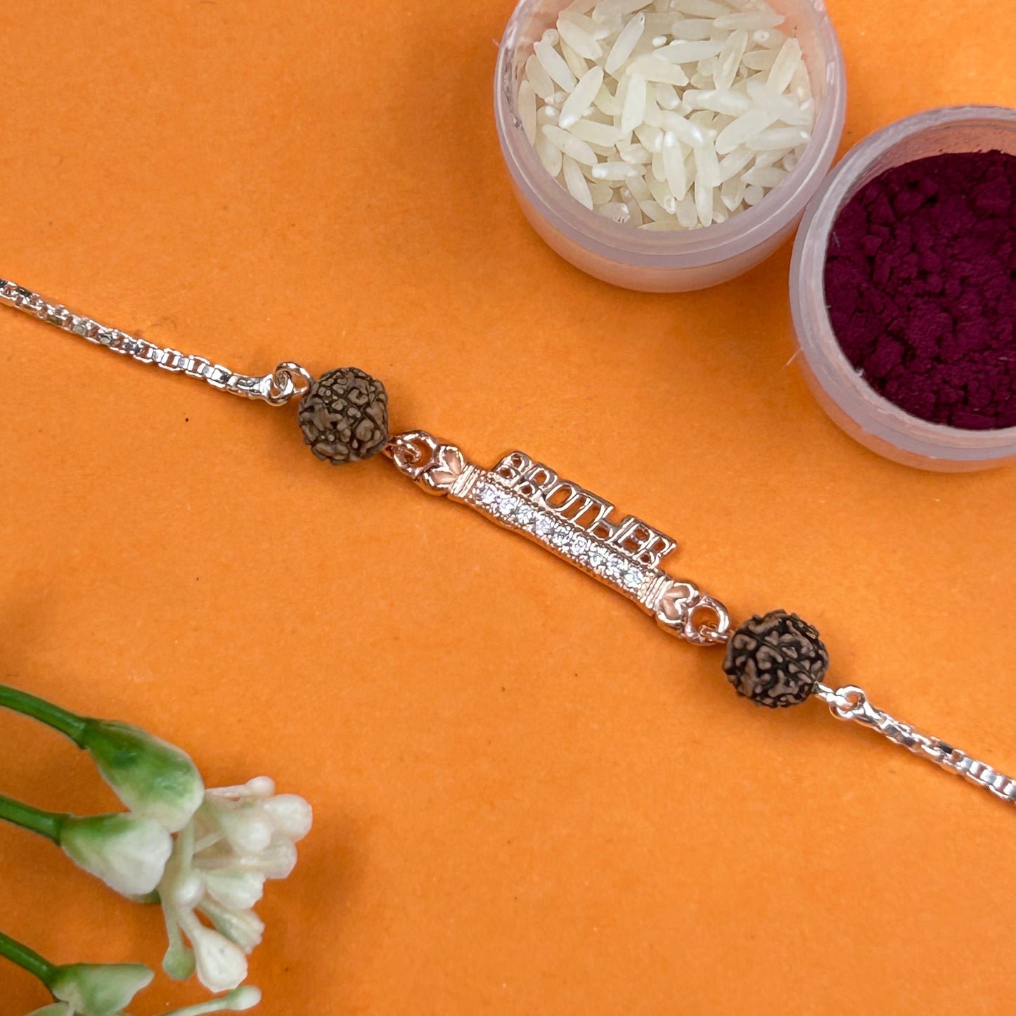 92.5 Silver Rakhi - BROTHER Rakhi with Rudraksh