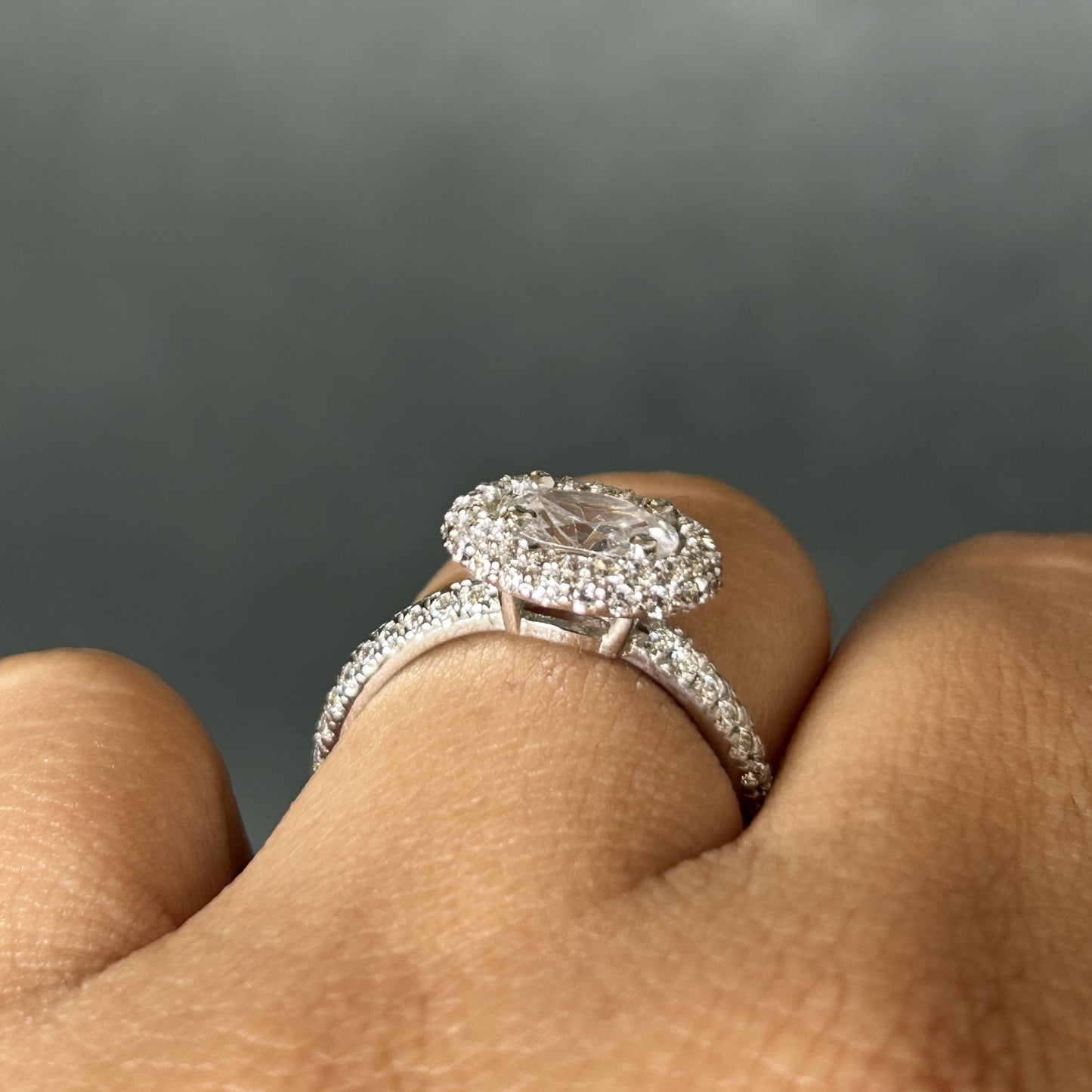 Women's Silver Ring - Oval Halo Ring