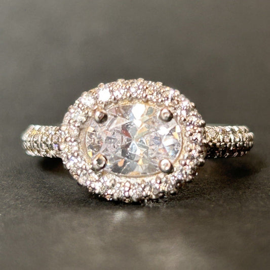 Women's Silver Ring - Oval Halo Ring