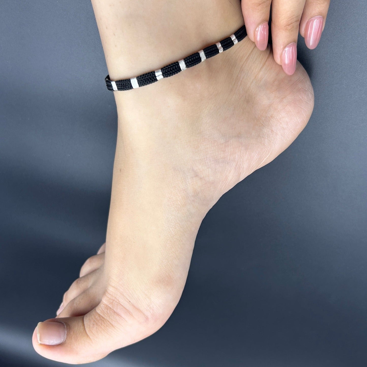 Women's Silver Anklet - Black Thread Anklet