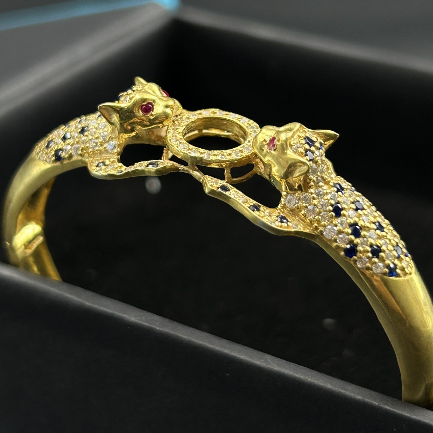 Yellow Gold Panther Kada - Silver Bracelet