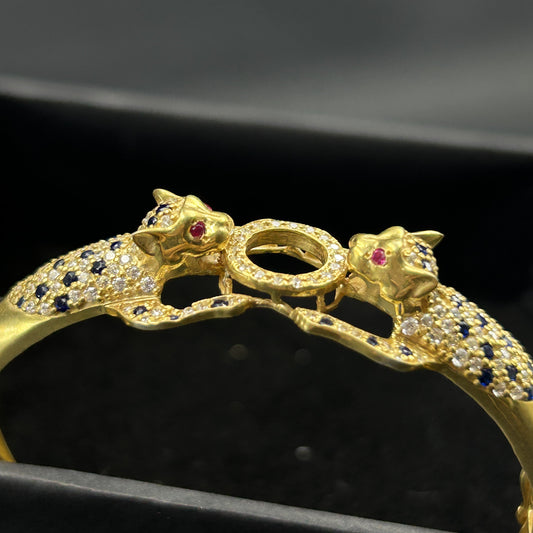 Yellow Gold Panther Kada - Silver Bracelet