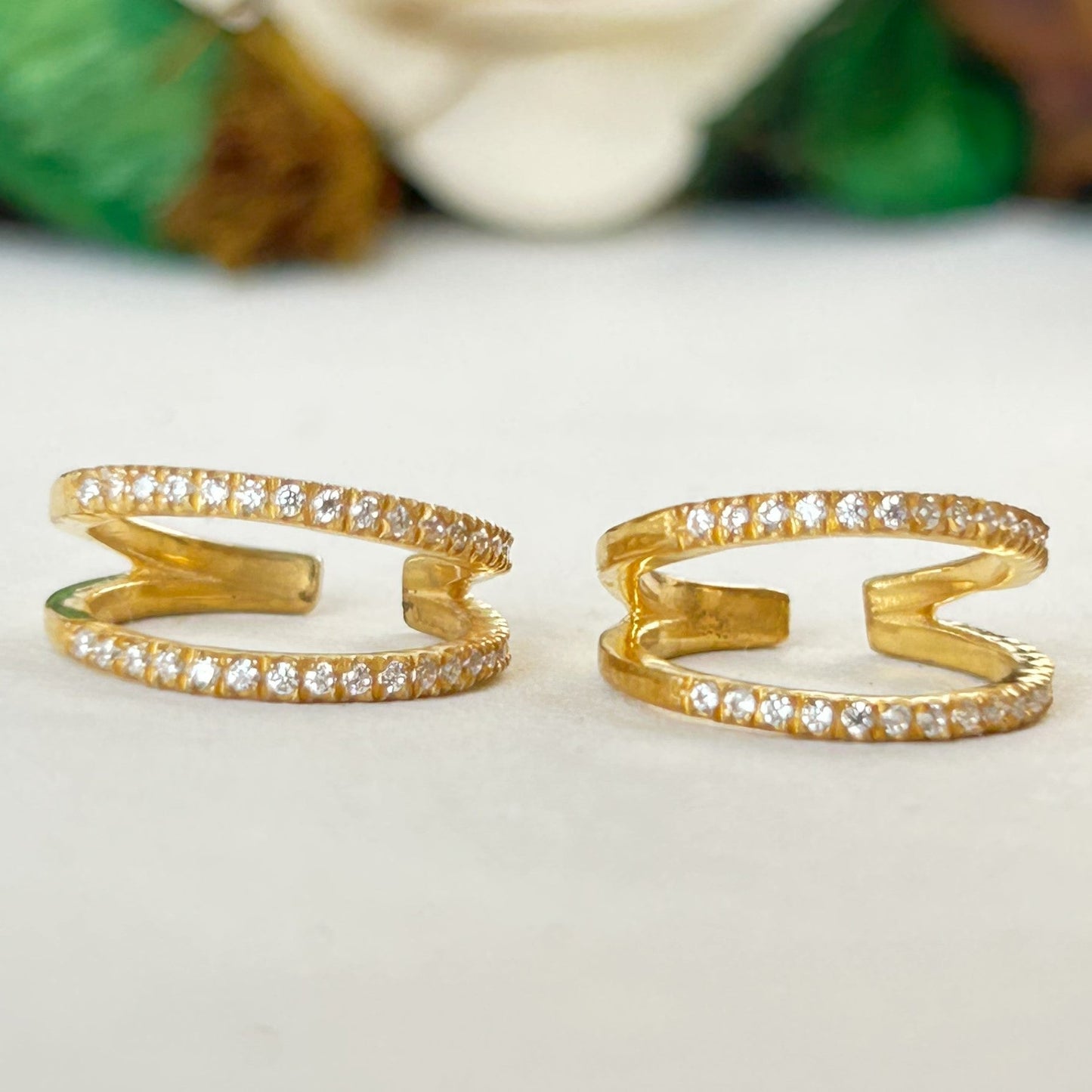 Yellow Gold Cuff Earrings - Silver Cuff Earrings