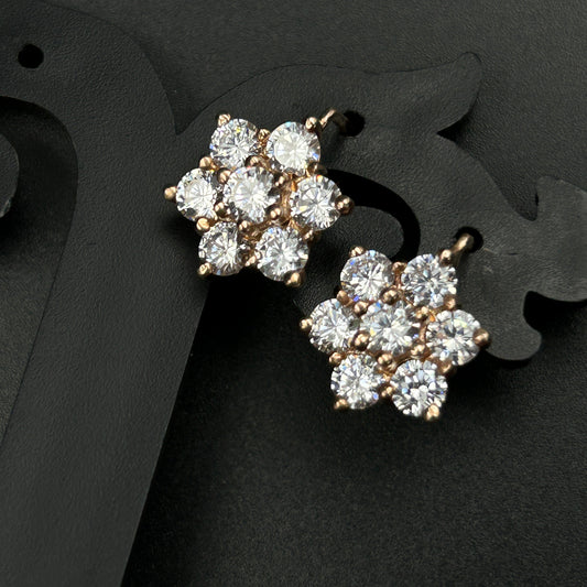 Rose Gold Floral Earring - Silver Zircon Earrings