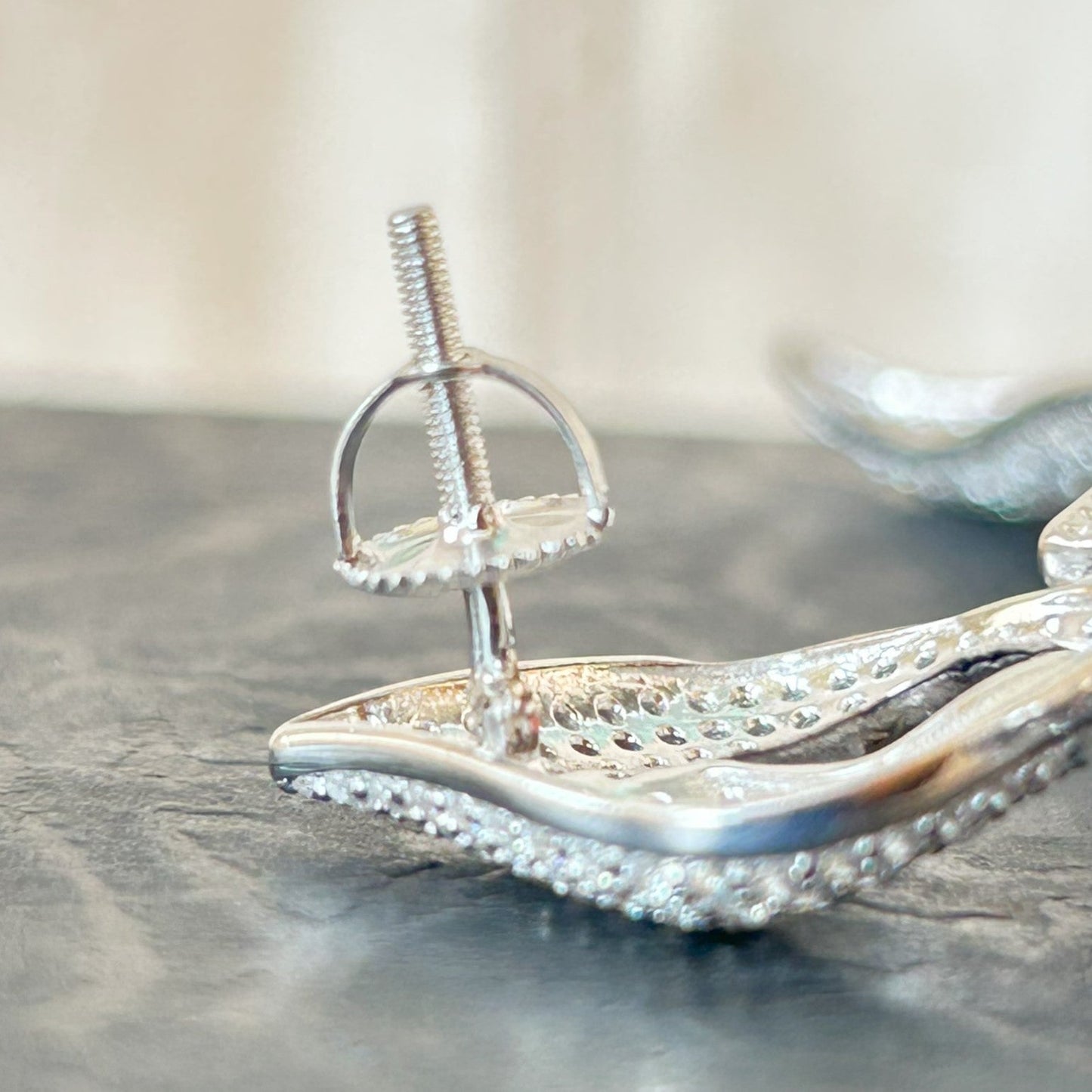 The Leaf Earring - Silver Zircon Earring