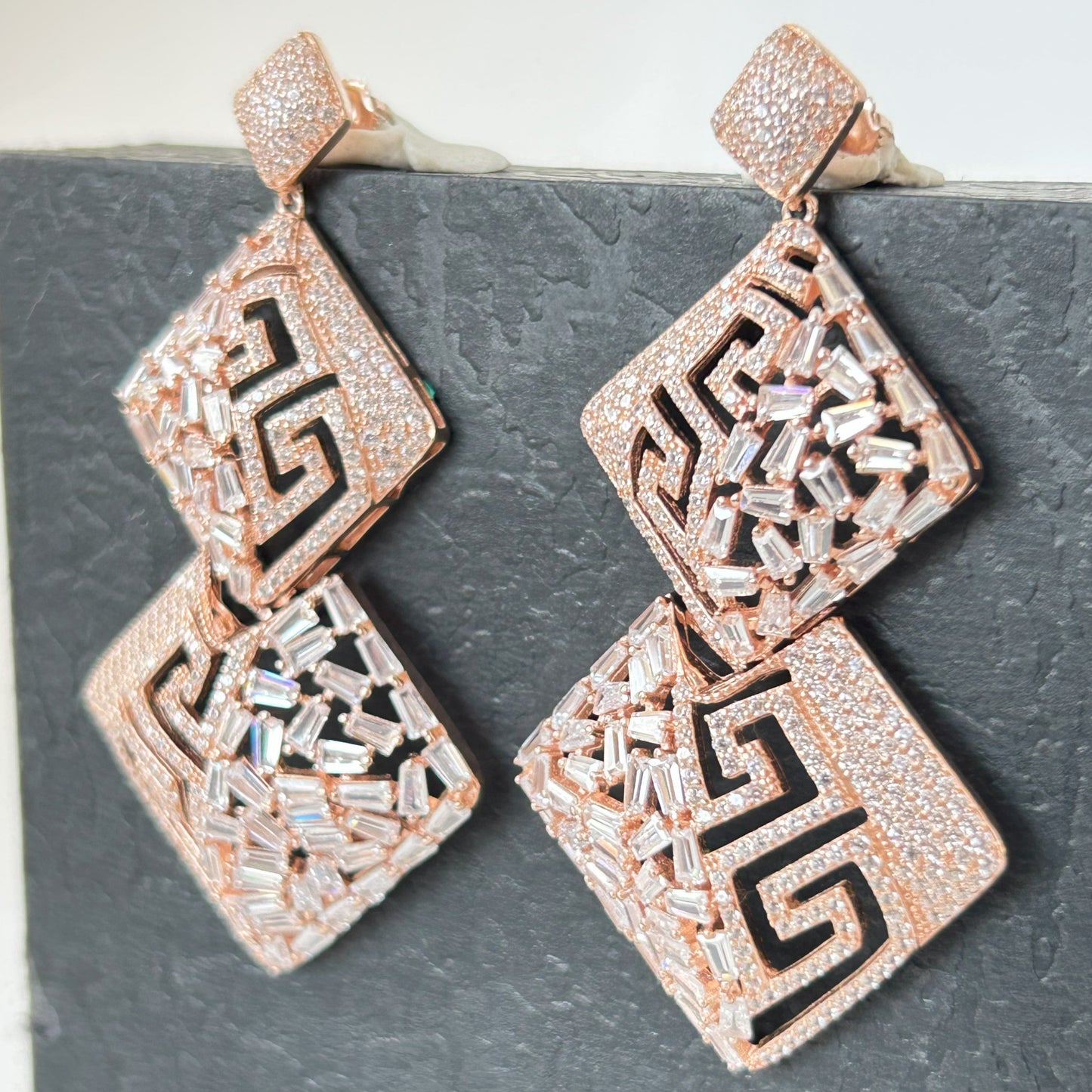 Rose Gold Baguette cut Earring - Silver Earring