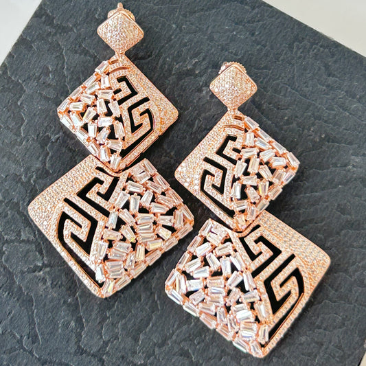 Rose Gold Baguette cut Earring - Silver Earring