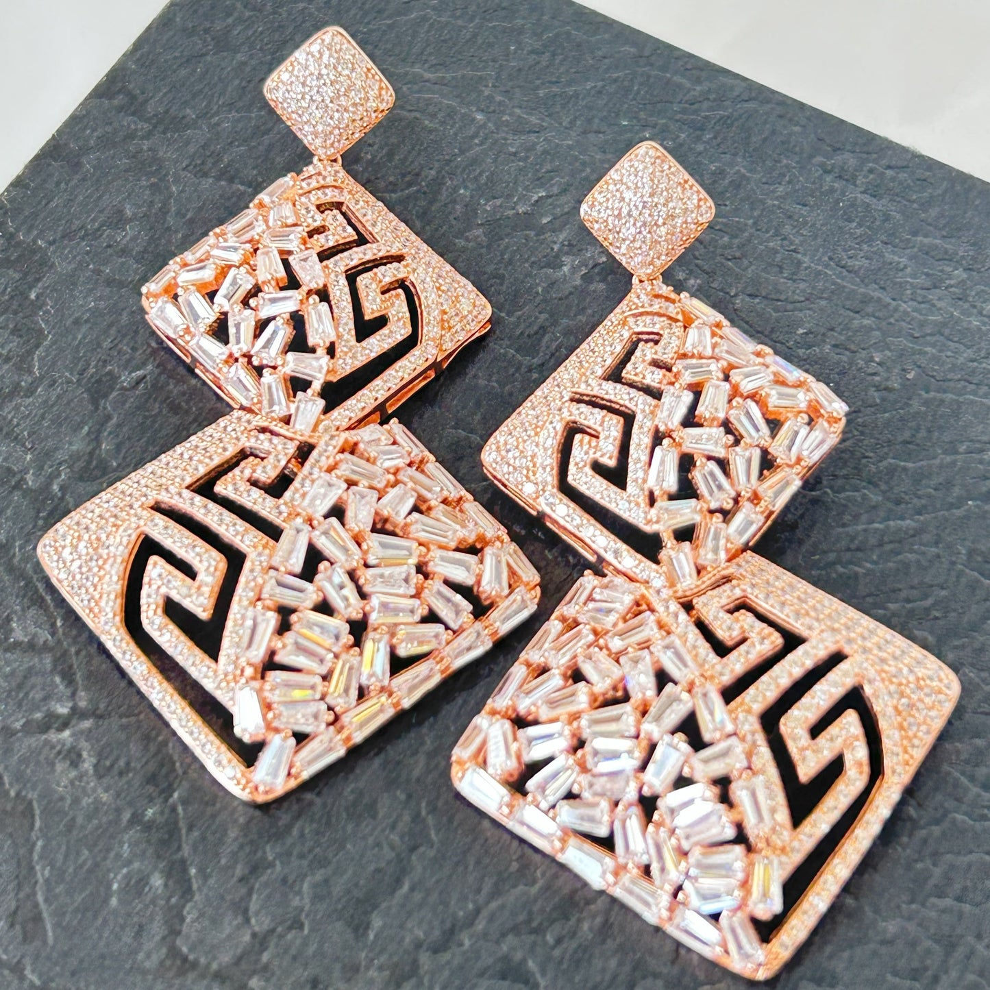 Rose Gold Baguette cut Earring - Silver Earring