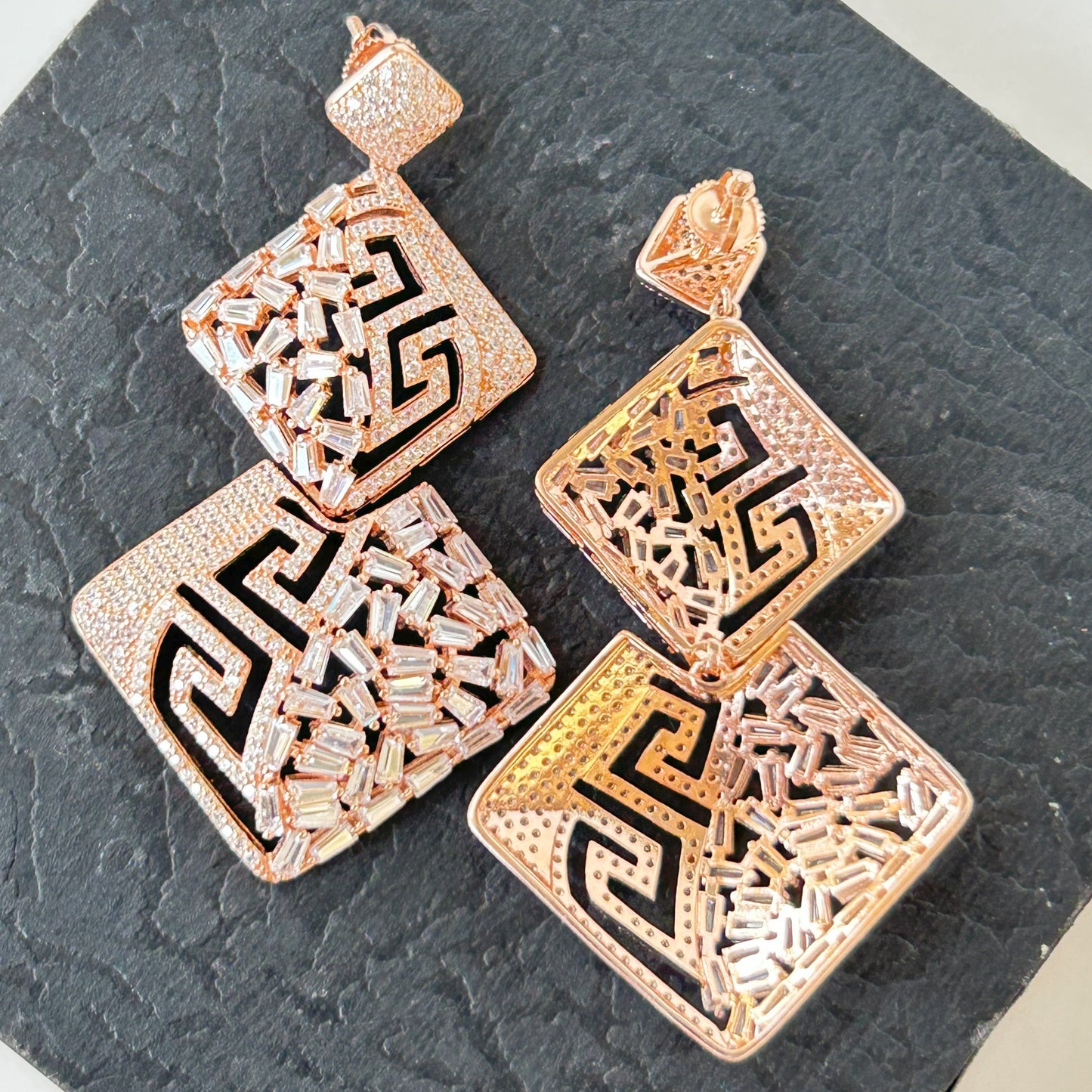 Rose Gold Baguette cut Earring - Silver Earring