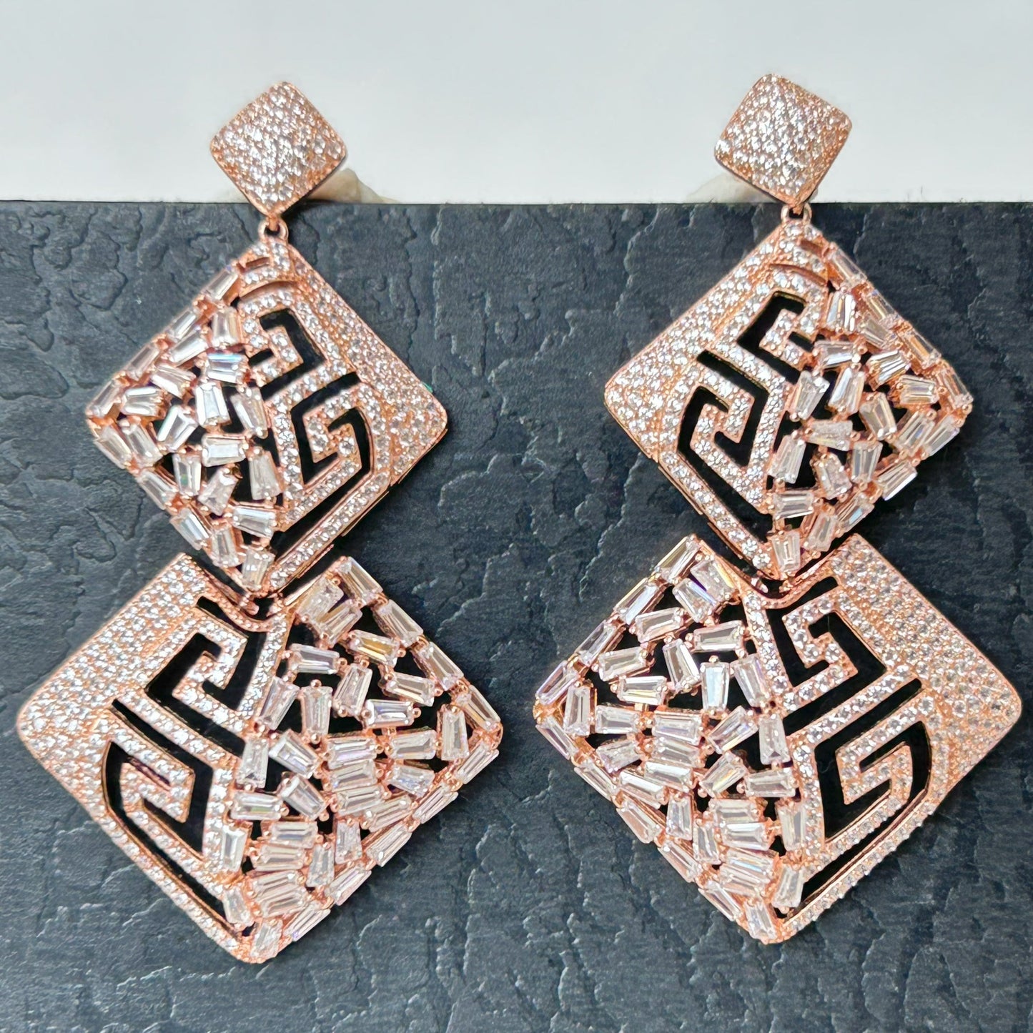 Rose Gold Baguette cut Earring - Silver Earring