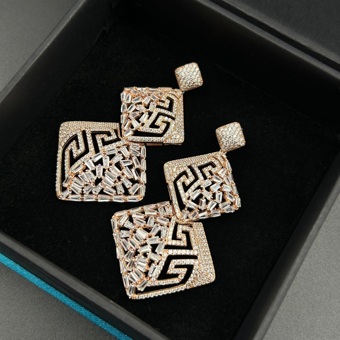 Rose Gold Baguette cut Earring - Silver Earring