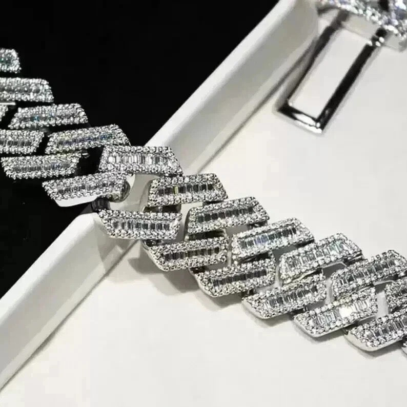 24Ct Round Cut Lab Created Diamond Men's Cuban Necklace 14K White Gold Finish