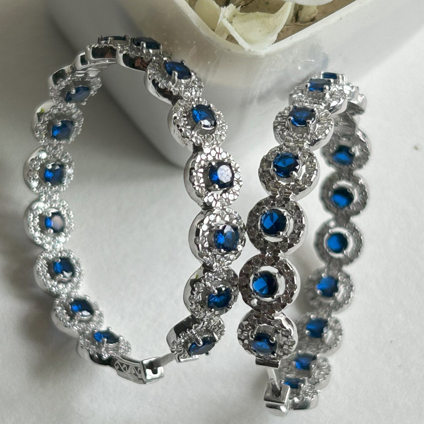 Silver Hoops - Blue Hoop Earrings