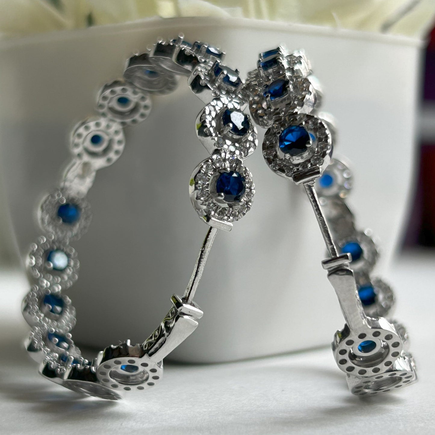 Silver Hoops - Blue Hoop Earrings