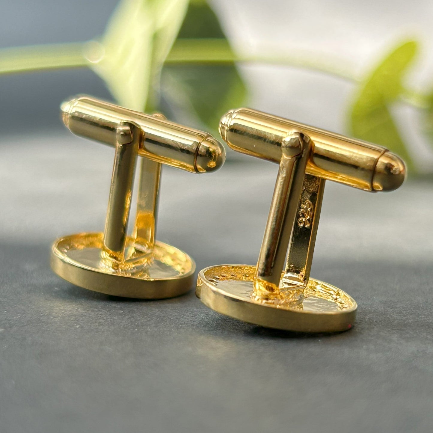 Men's Yellow Gold Cufflink - Silver Cufflink