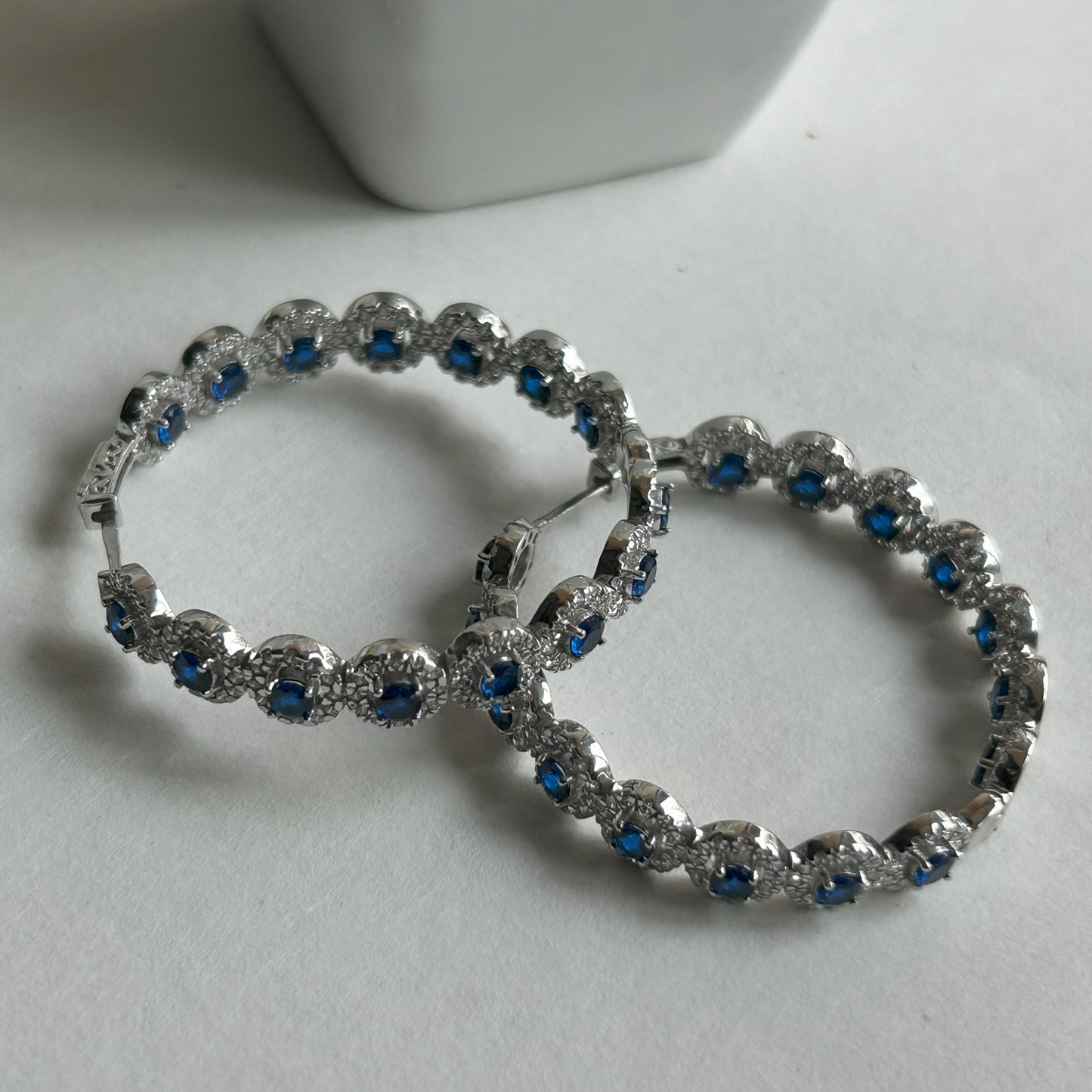 Silver Hoops - Blue Hoop Earrings