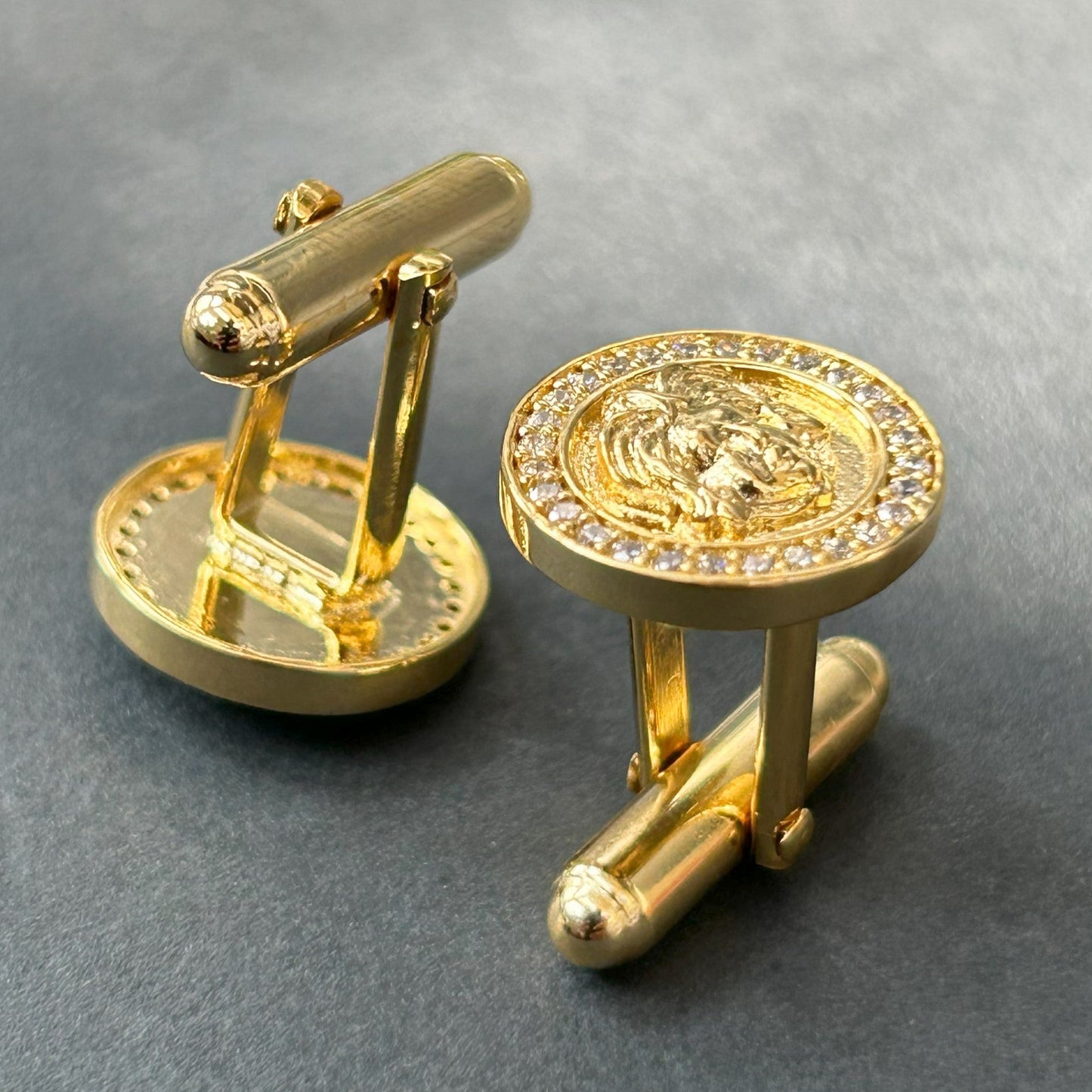Men's Yellow Gold Cufflink - Silver Cufflink