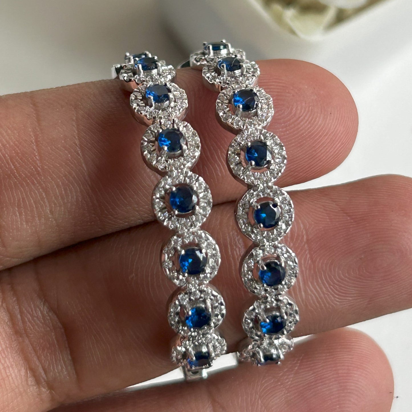 Silver Hoops - Blue Hoop Earrings
