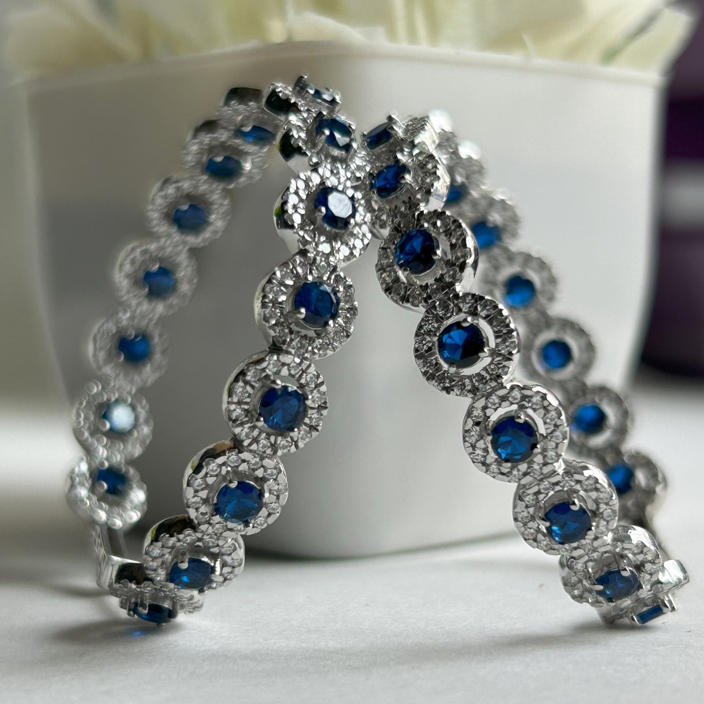 Silver Hoops - Blue Hoop Earrings